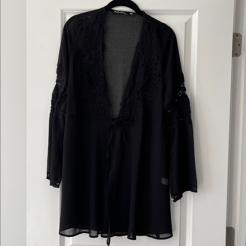 FOR LOVE & LEMONS Skivvies Black Annabelle Robe - Picture 4 of 5